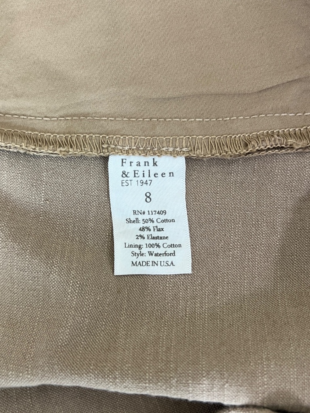 Frank & Eileen Waterford Walking Shorts In Tiramisu /Tan Linen Blend Size 8 - Picture 9 of 14